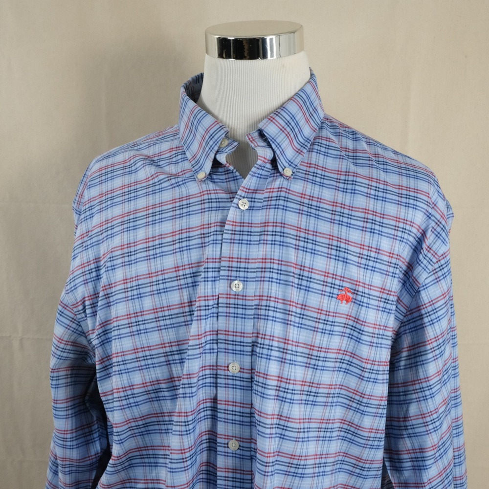 Brooks Brothers XL Regular Fit Oxford Shrit Button Down Blue Plaid Non-Iron Mens